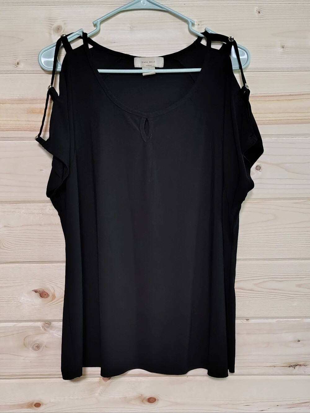 Diana Belle Black Strappy Shoulder Top 1X Stretch Boxy Goth Grunge Minimalist